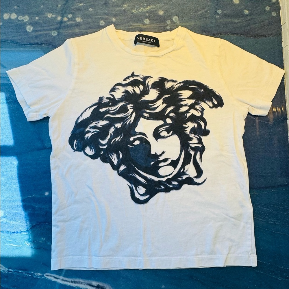 Versace Cream Tee with Black Medusa Design